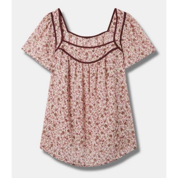 🆕 Crinkle Chiffon Flutter Sleeve Top Blouse 3 3X 22 24 NWT Torrid New! Floral - Picture 5 of 6